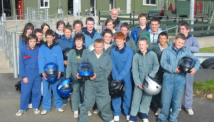 group of children ready to go go-karting