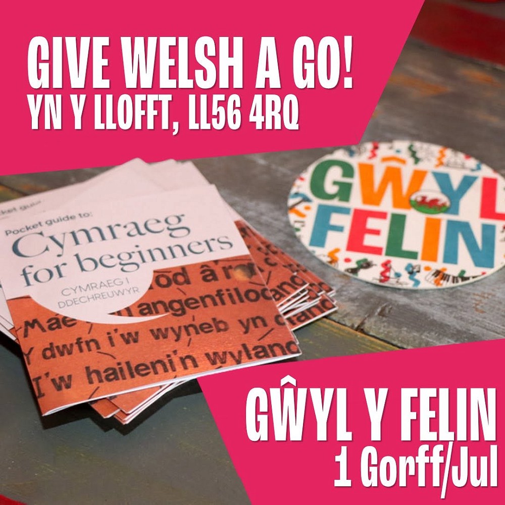 poster Give welsh a go gan Gwyl Felin