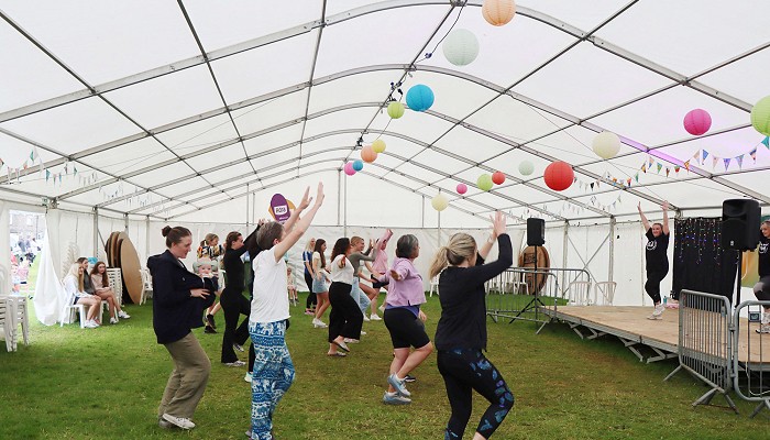 Group of people dancing taking part in Dancefit for Adults at Gwyl Felin
